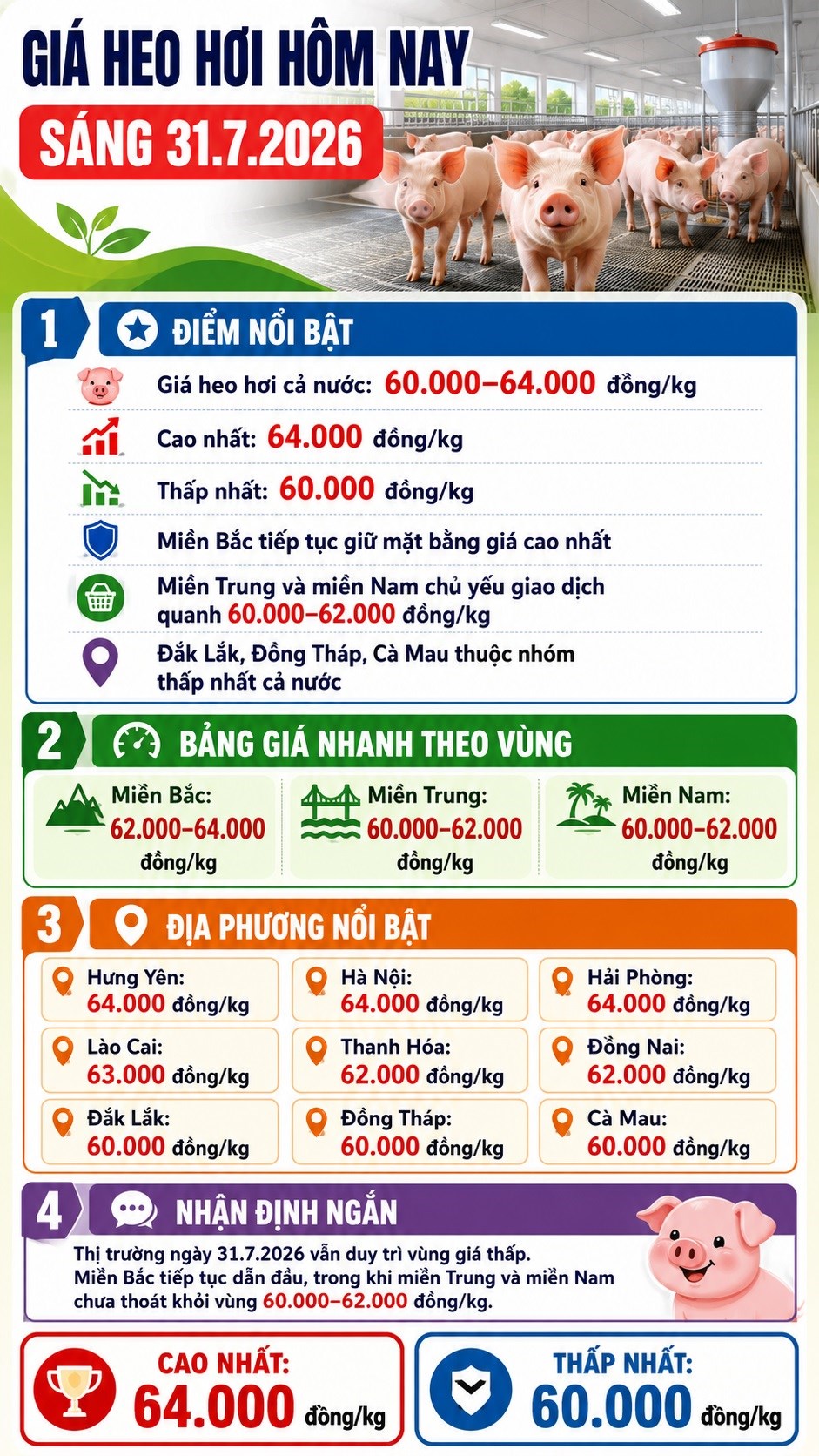 Giá heo hơi hôm nay 31.7.2026: Cả nước xuống sát mốc 60.000 đồng/kg - ảnh 3