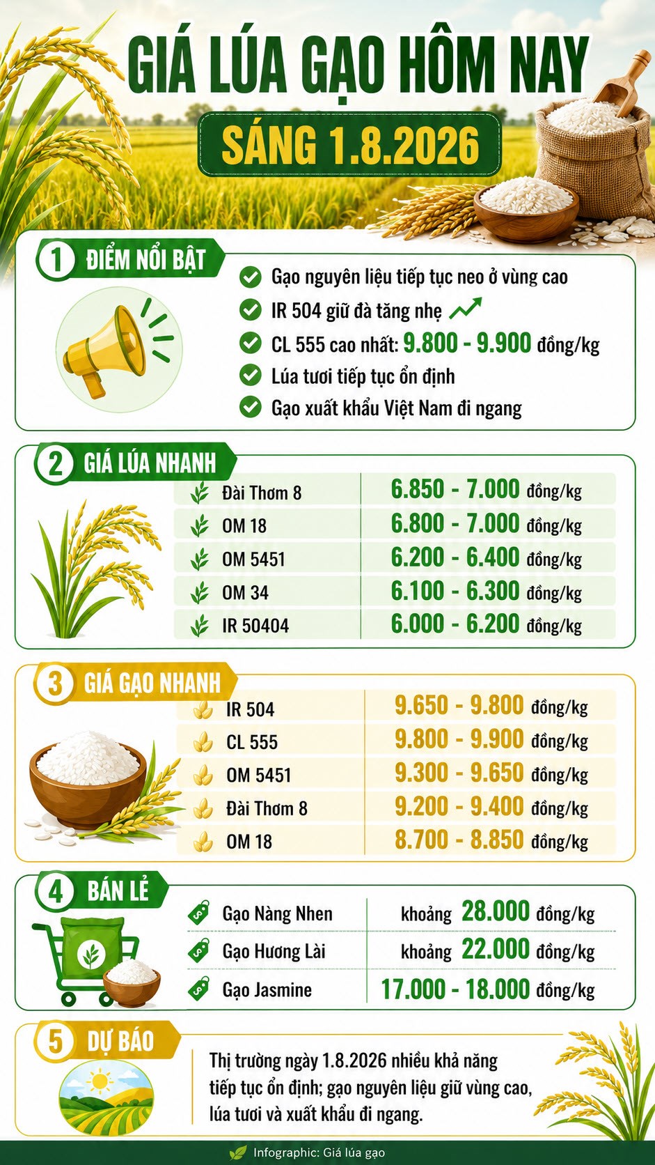 Giá lúa gạo hôm nay 1.8.2026: Gạo nguyên liệu tiếp tục neo cao - ảnh 3