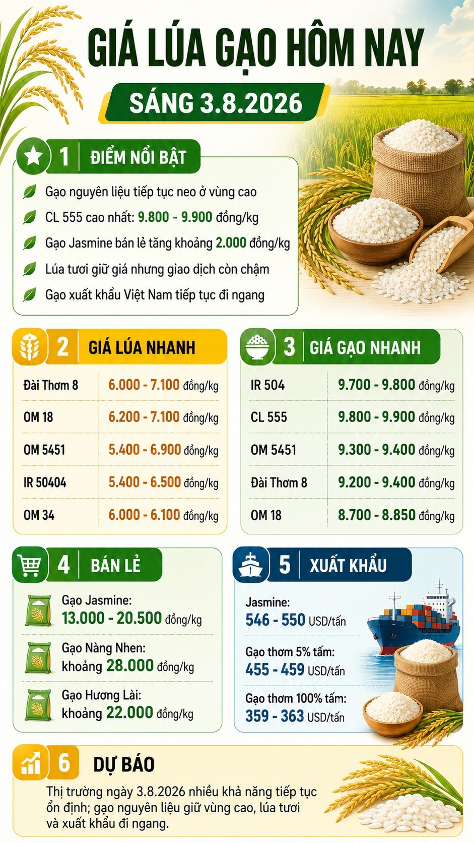Giá lúa gạo hôm nay 3.8.2026: Gạo nguyên liệu tiếp tục neo cao - ảnh 3
