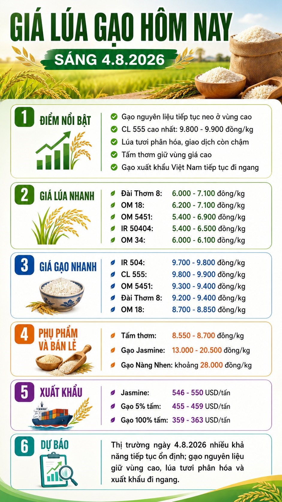 Giá lúa gạo hôm nay 4.8.2026: Gạo nguyên liệu tiếp tục neo cao - ảnh 3