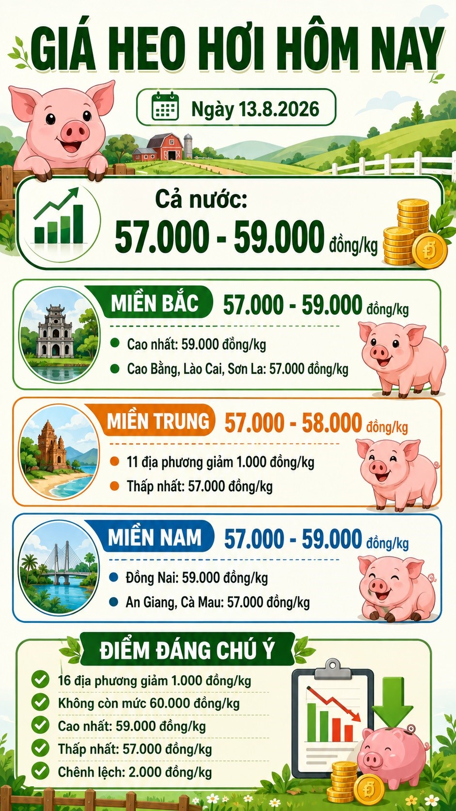 Giá heo hơi hôm nay 13.8.2026: Mức cao nhất còn 59.000 đồng/kg - ảnh 3
