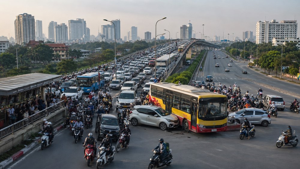 Giao thông Hà Nội sáng 18.8: Cầu Thăng Long ùn tắc, Hai Bà Trưng có va chạm - ảnh 1