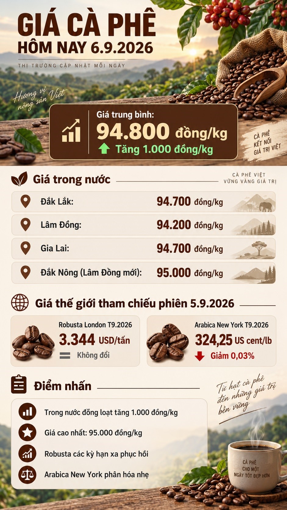 Giá cà phê hôm nay 6.9.2026 bật tăng trở lại tại các vùng trọng điểm - ảnh 3