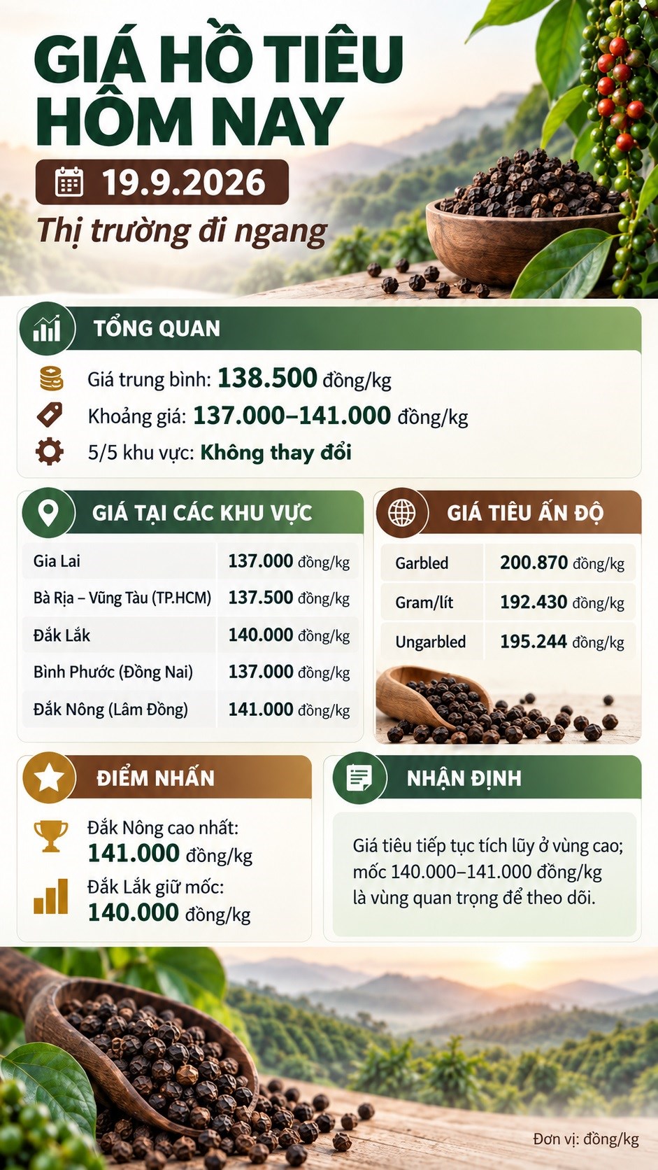 Giá hồ tiêu hôm nay 19.9.2026 neo vùng 137.000–141.000 đồng/kg - ảnh 3