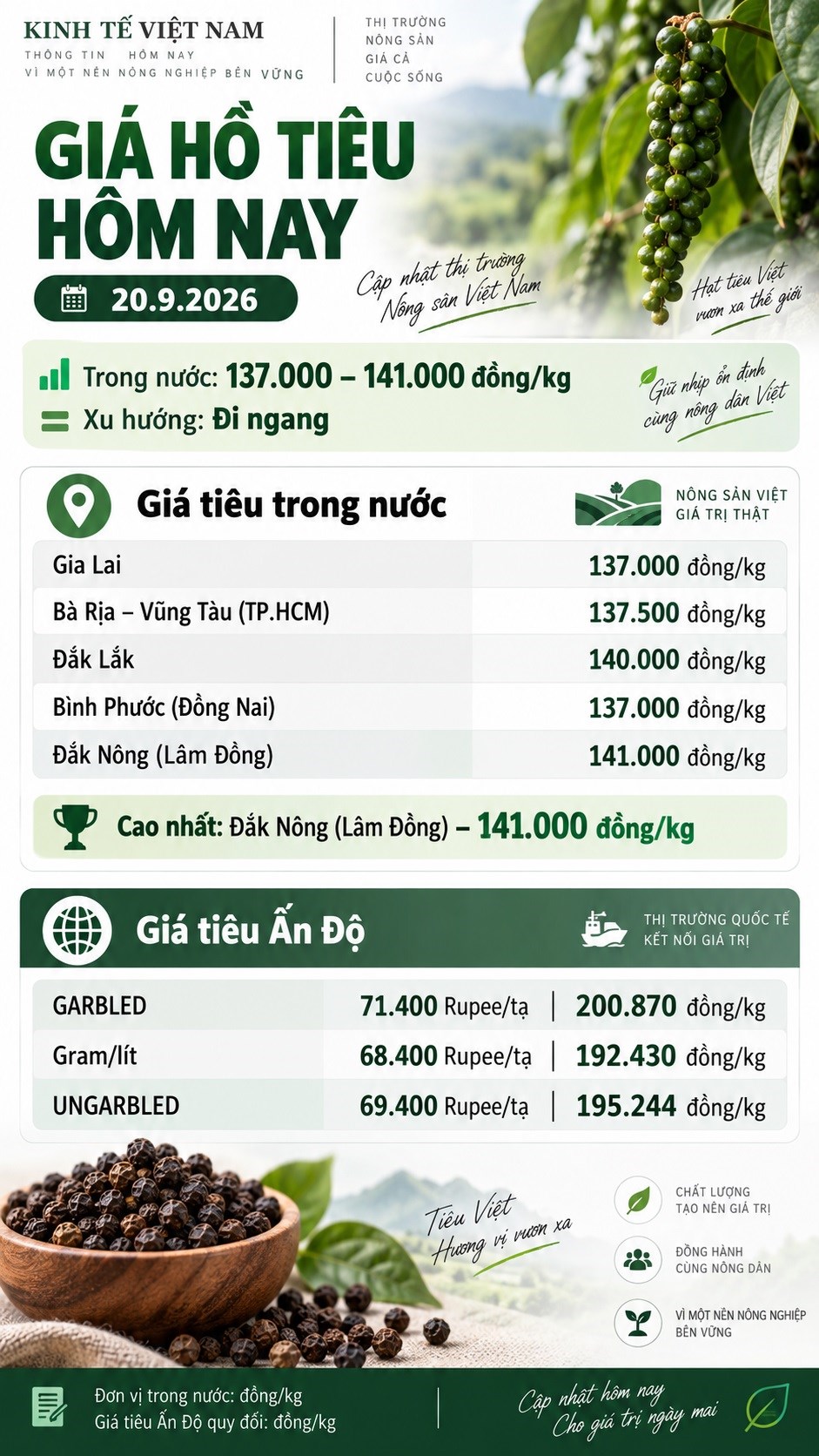 Giá hồ tiêu hôm nay 20.9.2026 chưa đổi, thị trường chờ lực mua mới - ảnh 3