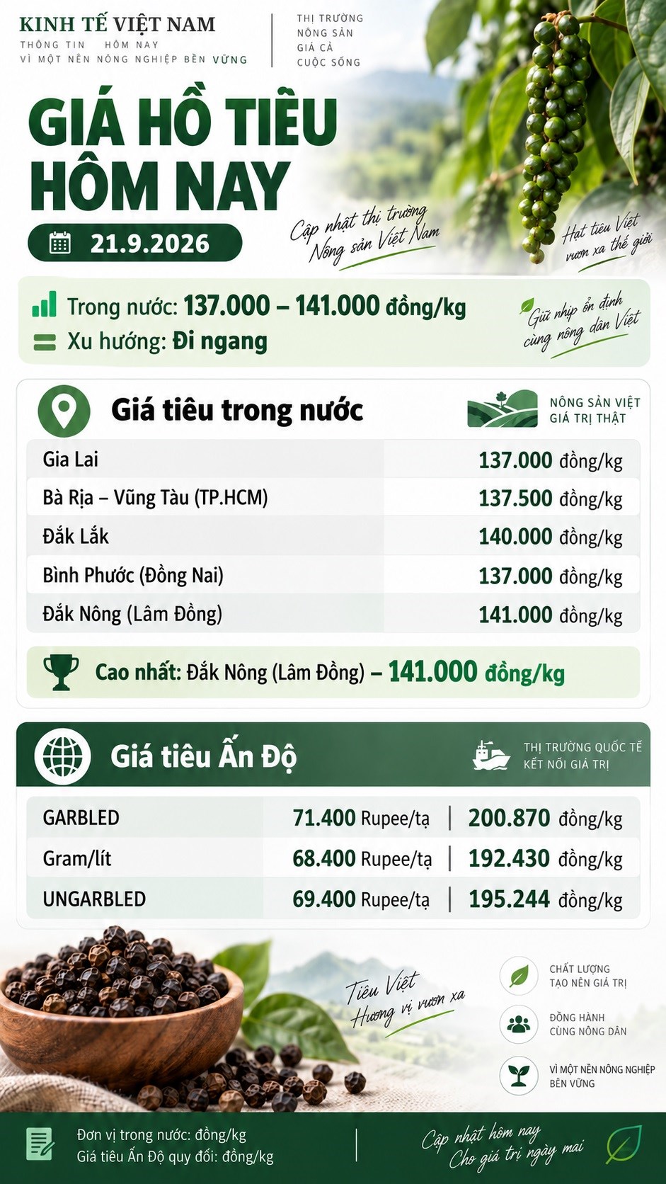 Giá hồ tiêu hôm nay 21.9: Thị trường đi ngang, nhiều nơi giữ giá cao - ảnh 3
