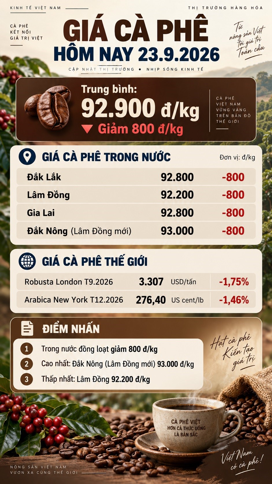 Giá cà phê hôm nay 23.9.2026 giảm sâu, Robusta London mất gần 2% - ảnh 3