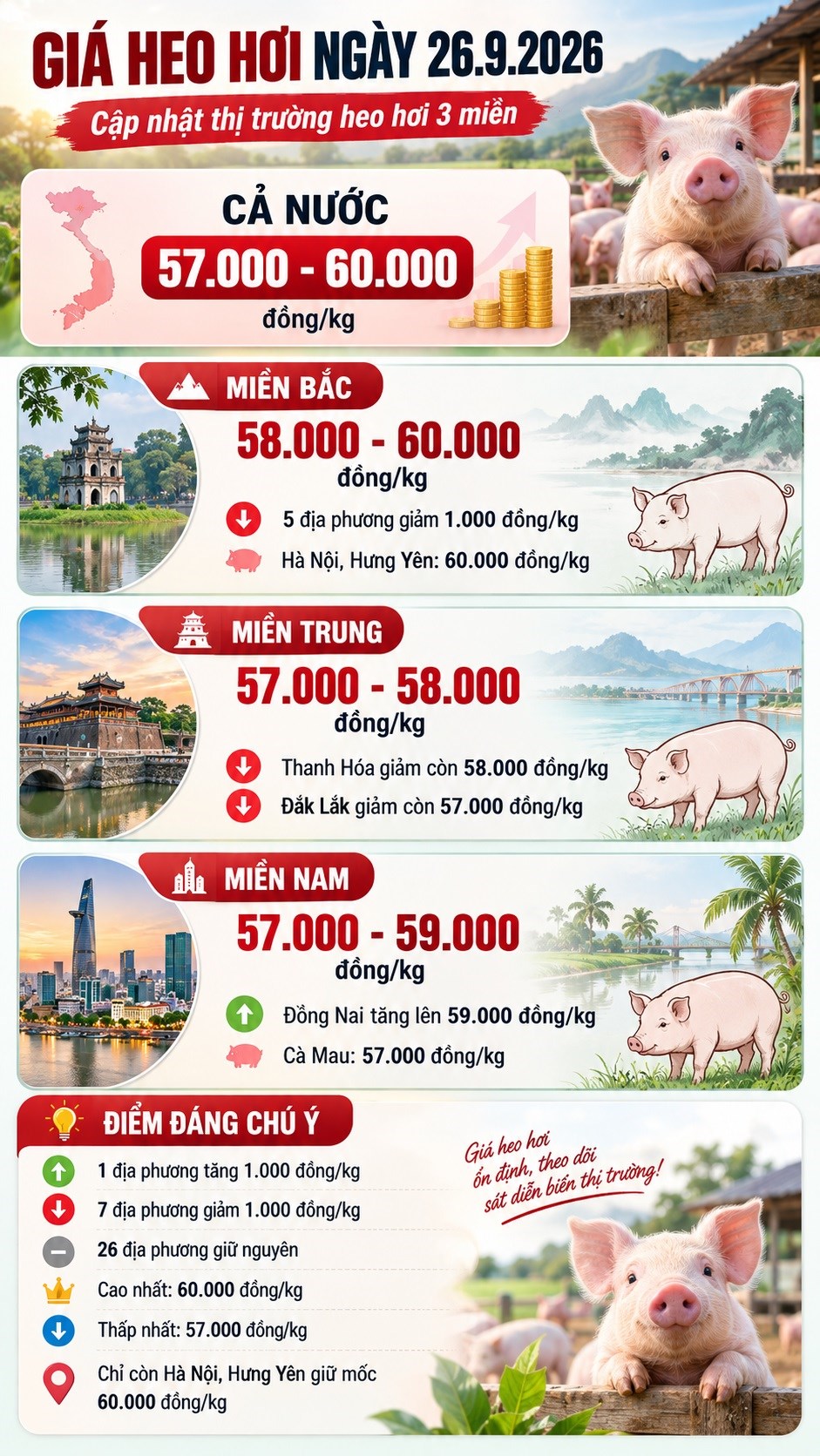 Giá heo hơi hôm nay 26.9: 7 địa phương giảm, Đồng Nai tăng giá - ảnh 3