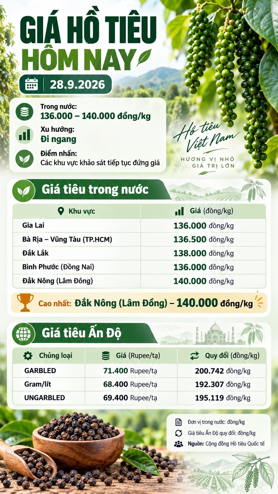 Giá tiêu hôm nay 28.9: Thị trường tiếp tục đi ngang tại các vùng trọng điểm - ảnh 3