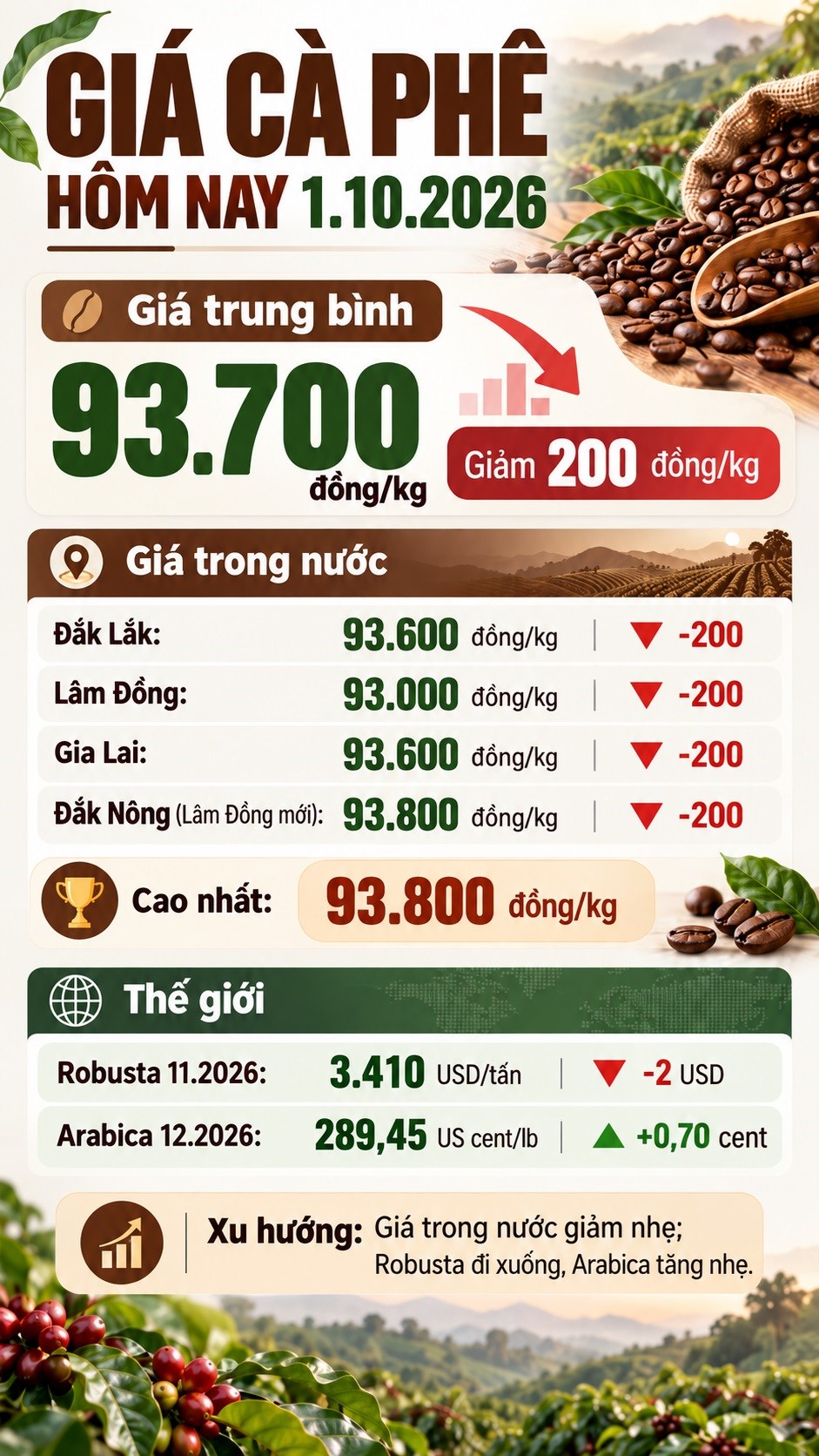 Giá cà phê hôm nay 1.10 giảm nhẹ, mức cao nhất còn 93.800 đồng/kg - ảnh 3