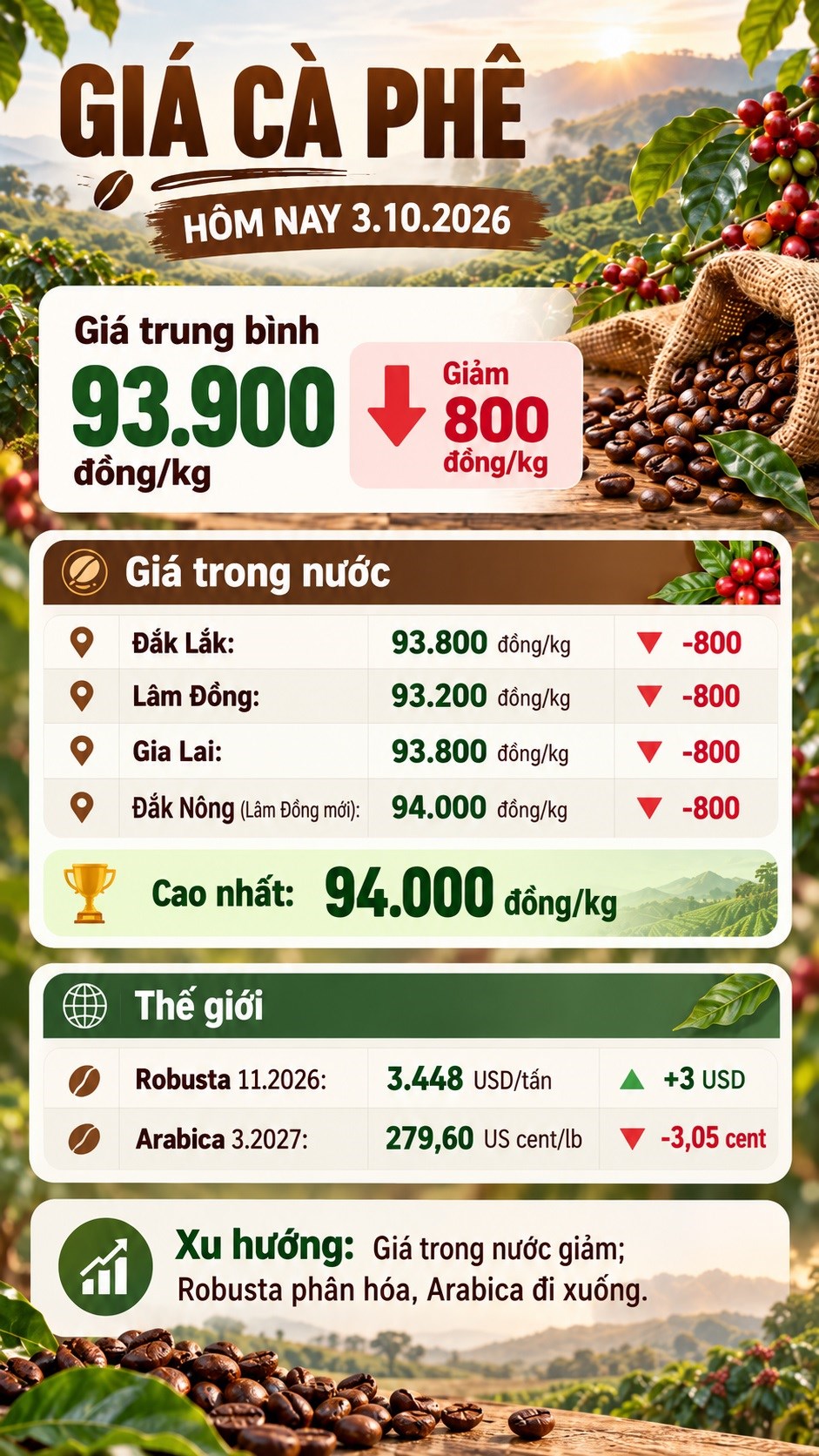 Giá cà phê hôm nay 3.10: Tây Nguyên giảm đồng loạt, Arabica thế giới đi xuống - ảnh 3