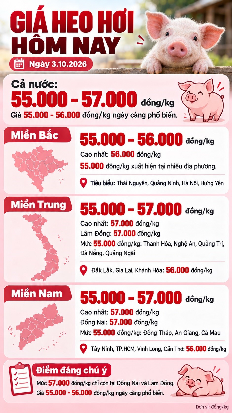 Giá heo hơi hôm nay 3.10.2026: Nhiều nơi giảm còn 55.000 đồng/kg - ảnh 3