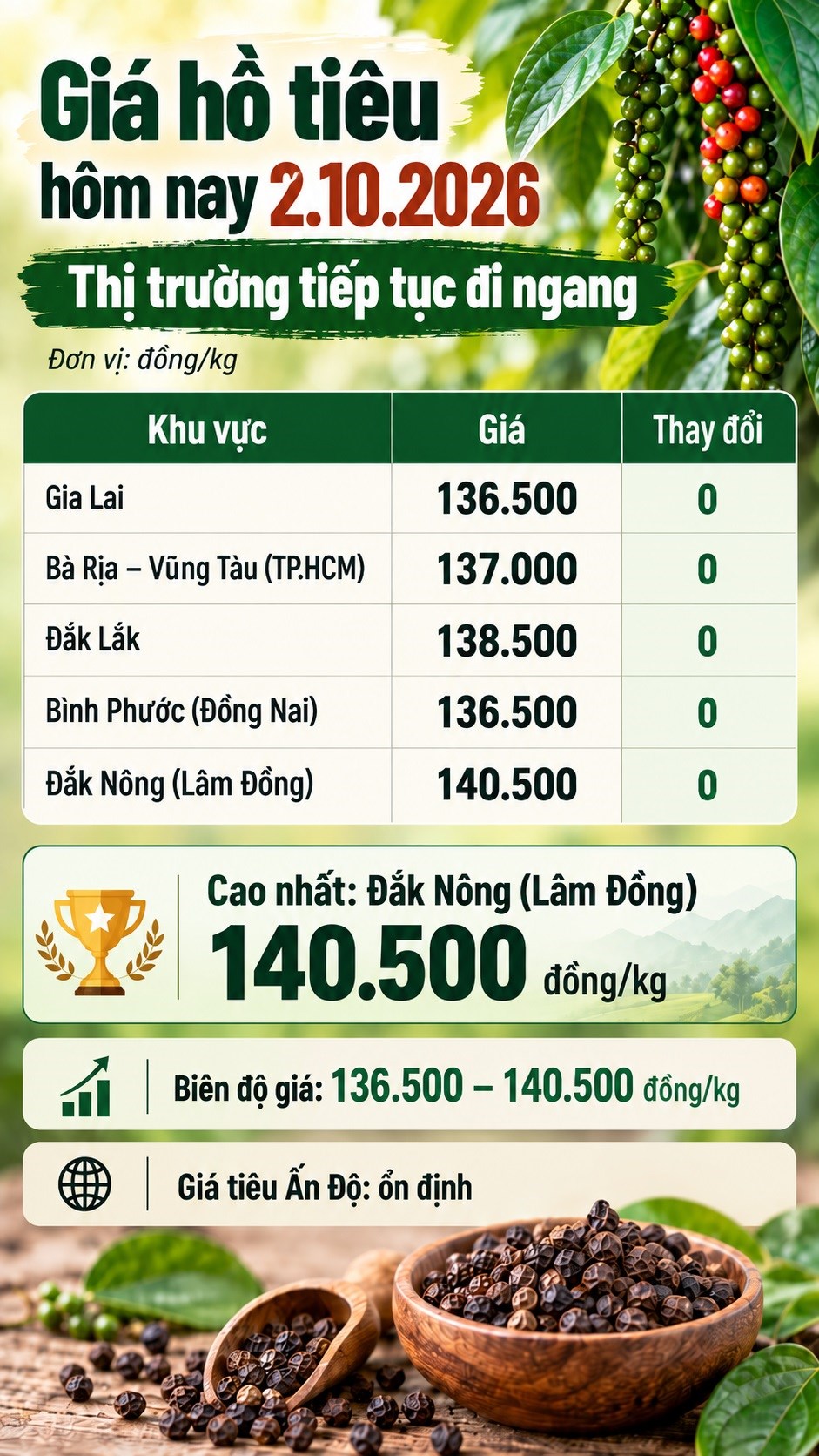 Giá hồ tiêu hôm nay 2.10: Thị trường tiếp tục đi ngang - ảnh 3