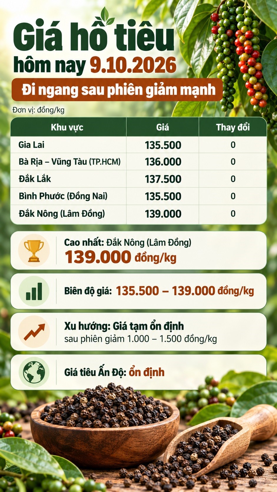 Giá hồ tiêu hôm nay 9.10.2026: Đi ngang sau phiên giảm mạnh - ảnh 3
