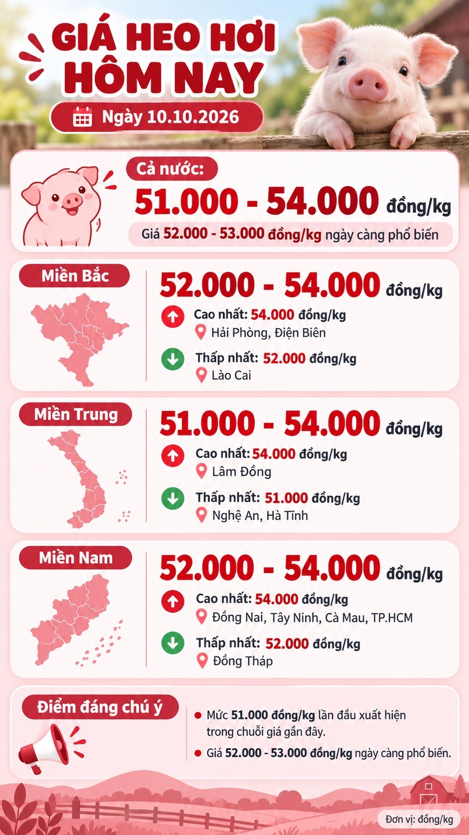 Giá heo hơi hôm nay 10.10.2026: Có nơi xuống 51.000 đồng/kg - ảnh 3