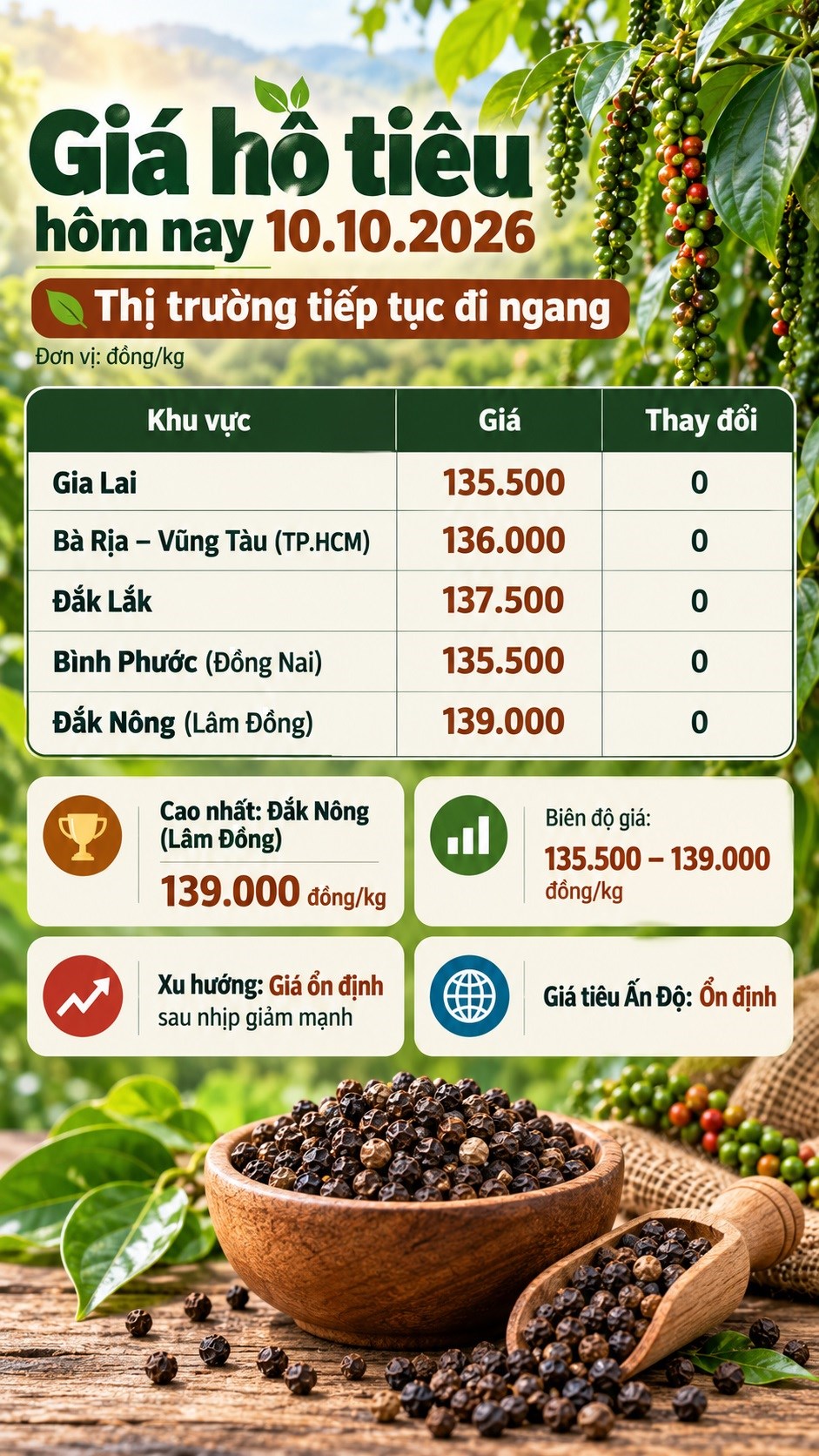 Giá hồ tiêu hôm nay 10.10: Thị trường tiếp tục đi ngang - ảnh 3