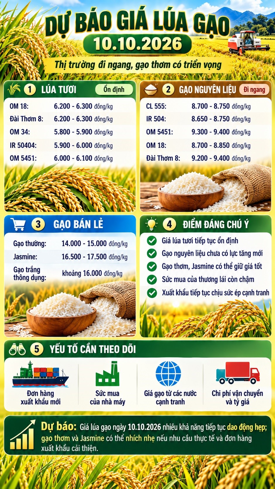 Giá lúa gạo hôm nay 10.10.2026: Thị trường tiếp tục đi ngang - ảnh 3