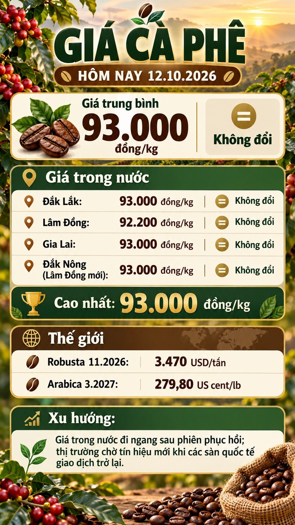 Giá cà phê hôm nay 12.10.2026 giữ nguyên sau phiên tăng mạnh - ảnh 3
