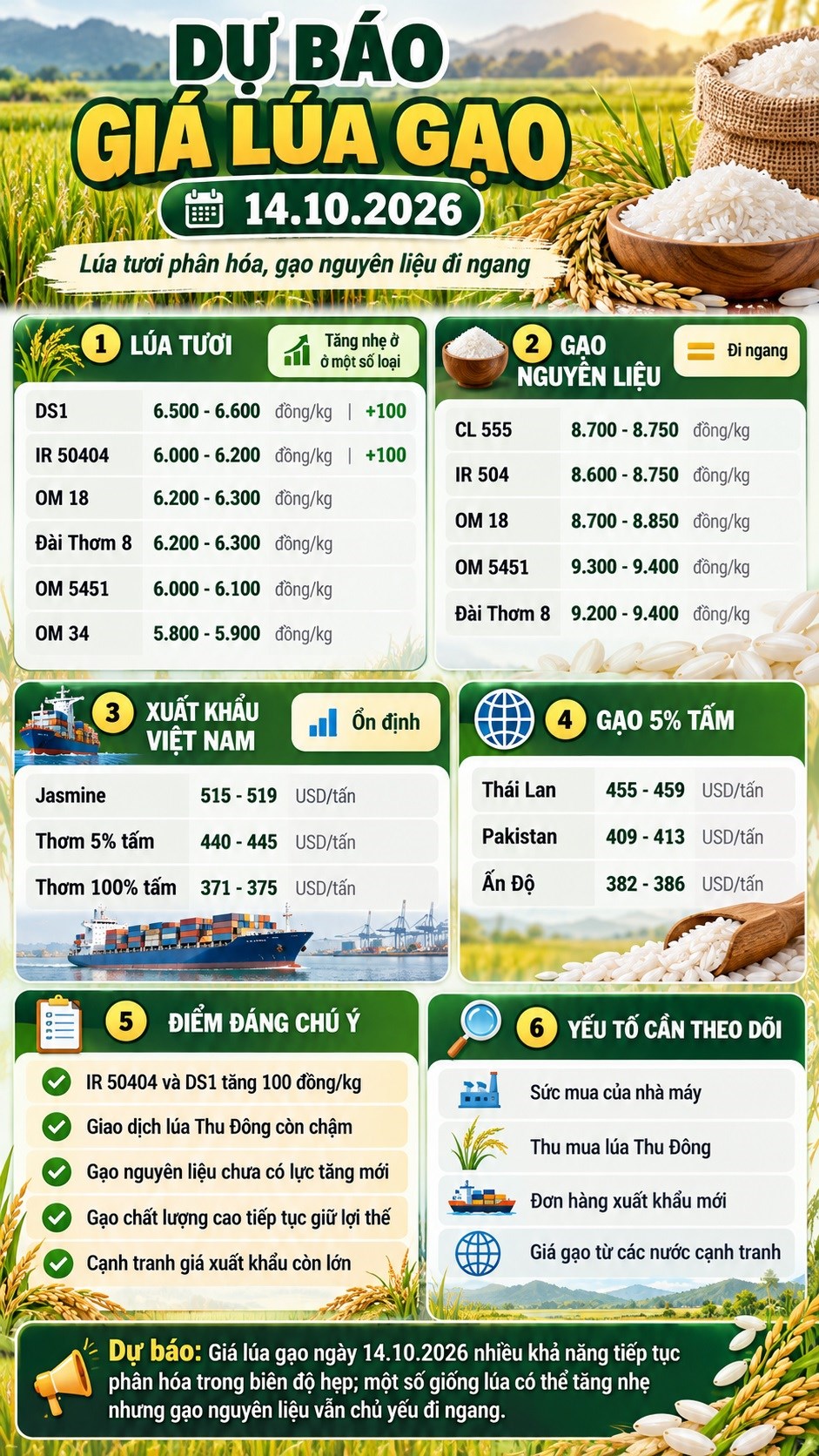 Giá lúa gạo hôm nay 14.10.2026: Hai loại lúa tăng 100 đồng/kg - ảnh 3