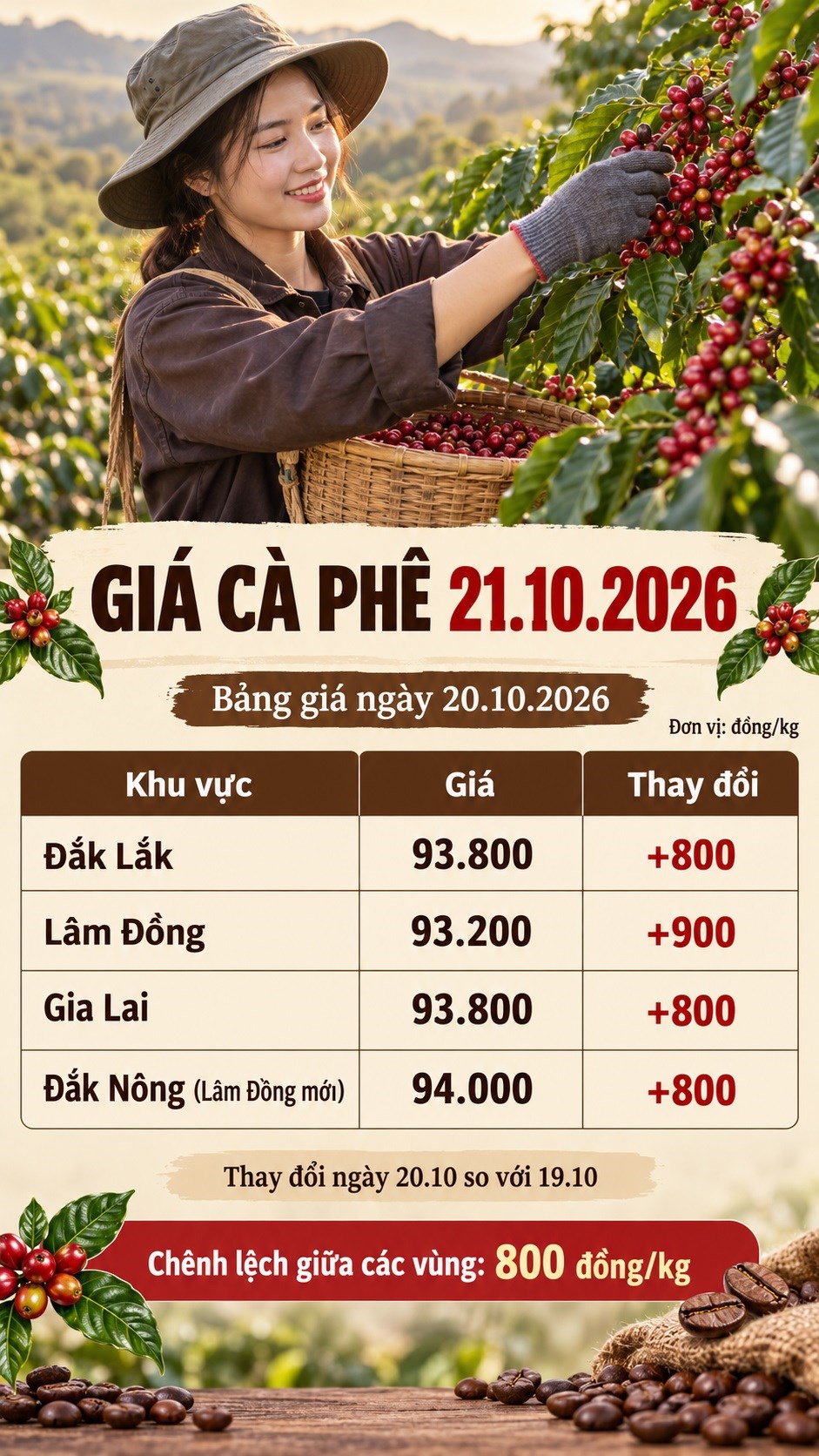 Giá cà phê hôm nay 21.10.2026: Trong nước tăng, hai sàn điều chỉnh - ảnh 3