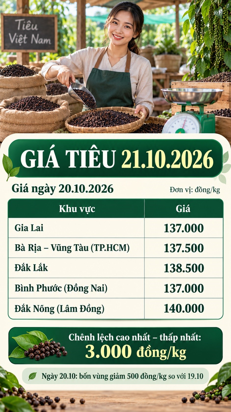 Giá hồ tiêu hôm nay 21.10.2026: Chờ sức mua sau nhịp giảm ở bốn vùng - ảnh 3