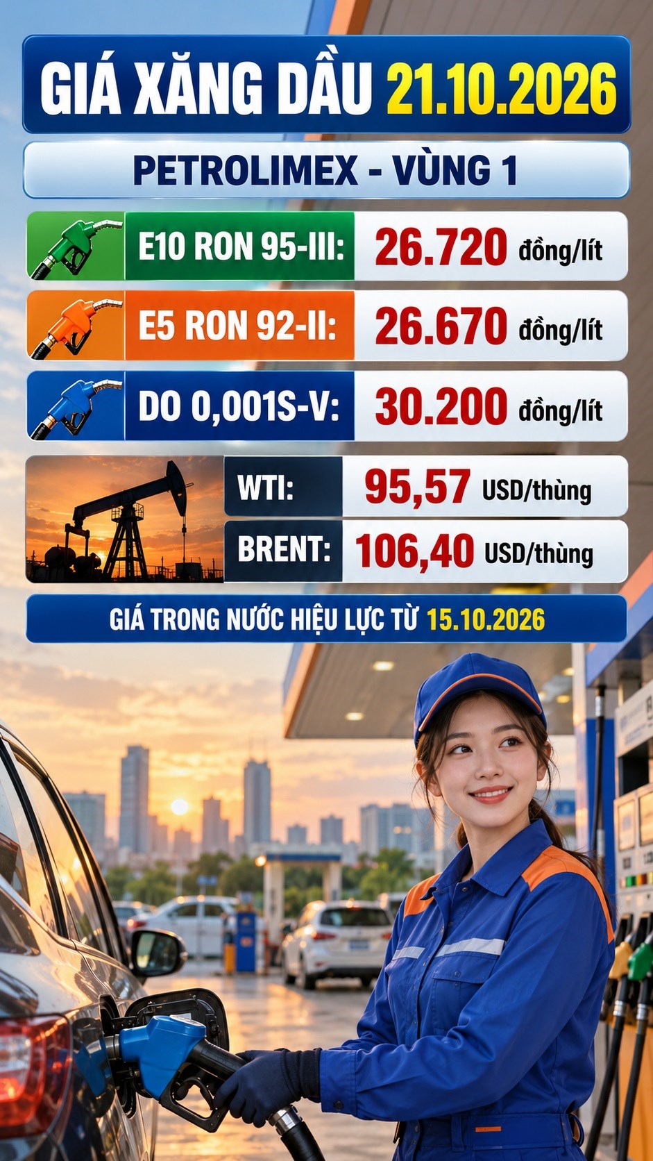 Giá xăng dầu hôm nay 21.10.2026: Dầu thế giới cùng giảm gần 3% - ảnh 3