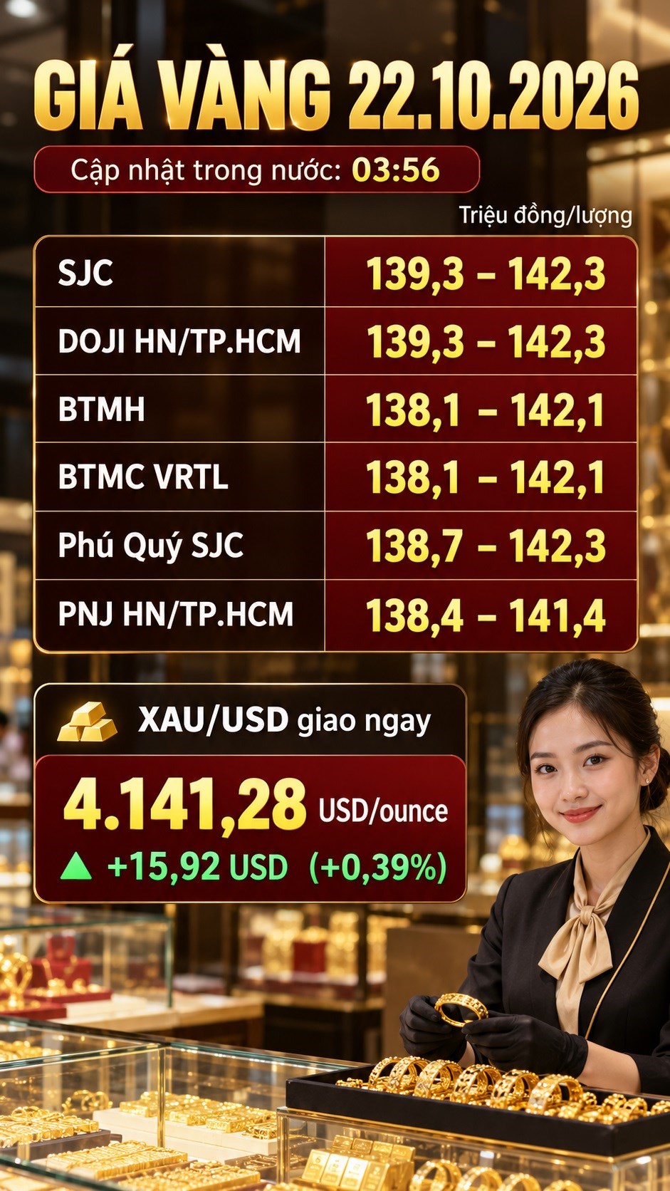Giá vàng hôm nay 22.10.2026: SJC đứng giá, vàng thế giới đi lên - ảnh 3