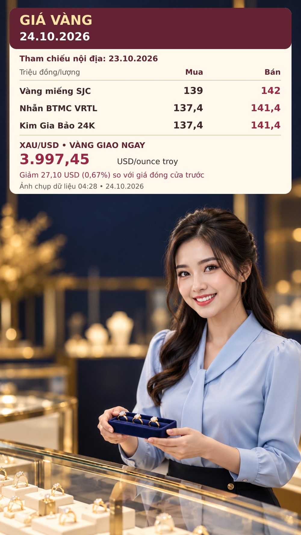 Giá vàng hôm nay 24.10.2026: Vàng thế giới thấp nhất trong tháng 10 - ảnh 3