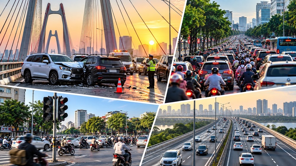 Giao thông Hà Nội sáng 24.10: Cầu Nhật Tân hai xe xảy ra va chạm - ảnh 1