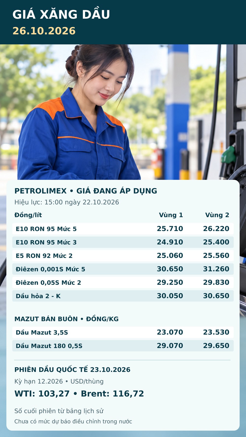 Giá xăng dầu hôm nay 26.10.2026: Chờ diễn biến dầu đầu tuần - ảnh 3
