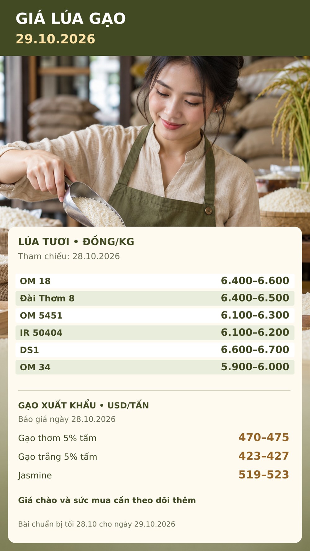 Giá lúa gạo hôm nay 29.10.2026: DS1 dẫn nhóm lúa tươi - ảnh 3