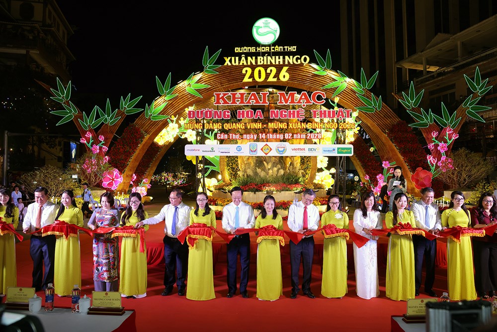 Đường hoa nghệ thuật TP. Cần Thơ phục vụ người dân đến Mùng 5 Tết - ảnh 1