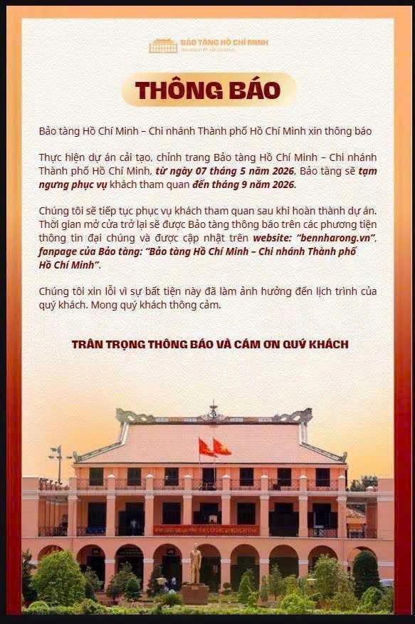 Bảo tàng Hồ Chí Minh – Chi nhánh TP.HCM tạm ngừng đón khách để chỉnh trang - ảnh 1