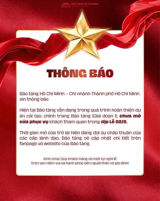 Bảo tàng Hồ Chí Minh - Chi nhánh TP.HCM chưa mở cửa phục vụ khách dịp 2.9 - ảnh 1
