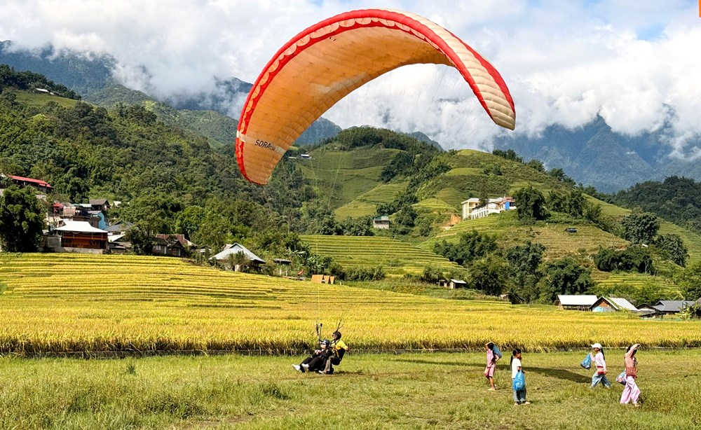 Khách nước ngoài đổ về Sa Pa bay dù lượn ngắm mùa vàng - ảnh 3