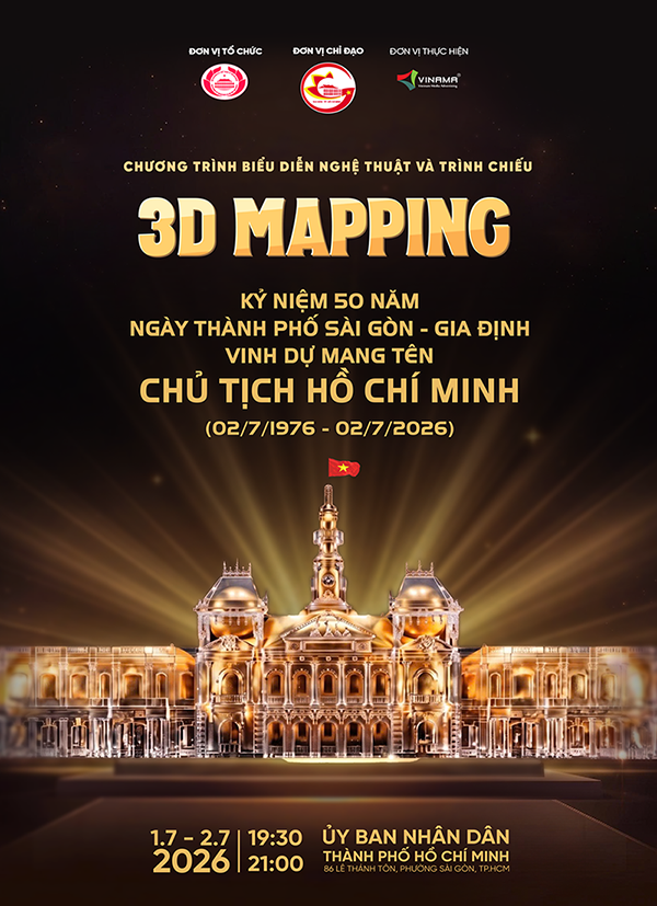 VINAMA mang nghệ thuật 3D Mapping thắp sáng công trình biểu tượng của TP.HCM - ảnh 1