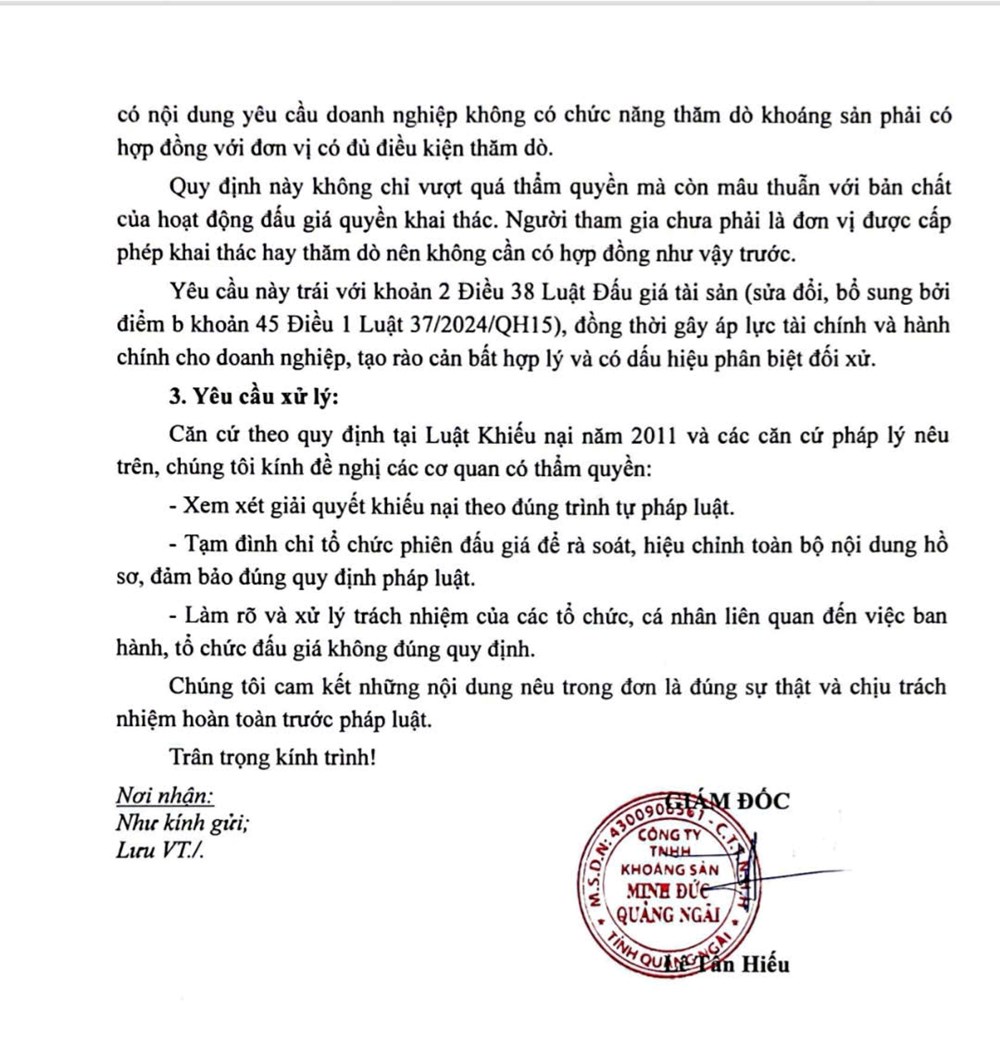 Quảng Ngãi: Doanh nghiệp phản ánh dấu hiệu sai phạm trong đấu giá khai thác khoáng sản - ảnh 2