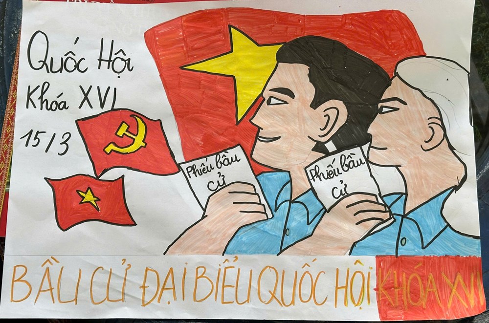 Quảng Ngãi: Học sinh Xơ Đăng sôi nổi vẽ tranh cổ động bầu cử - ảnh 4