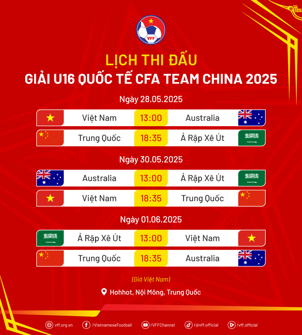Lịch thi đấu của U16 Việt Nam tại giải quốc tế Trung Quốc - ảnh 2