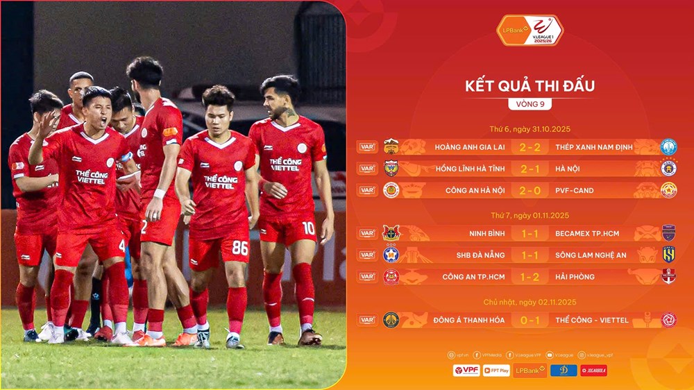 Kết quả và bảng xếp hạng vòng 9 V.League 2025/26: Kịch tính cuộc đua ngôi đầu - ảnh 1