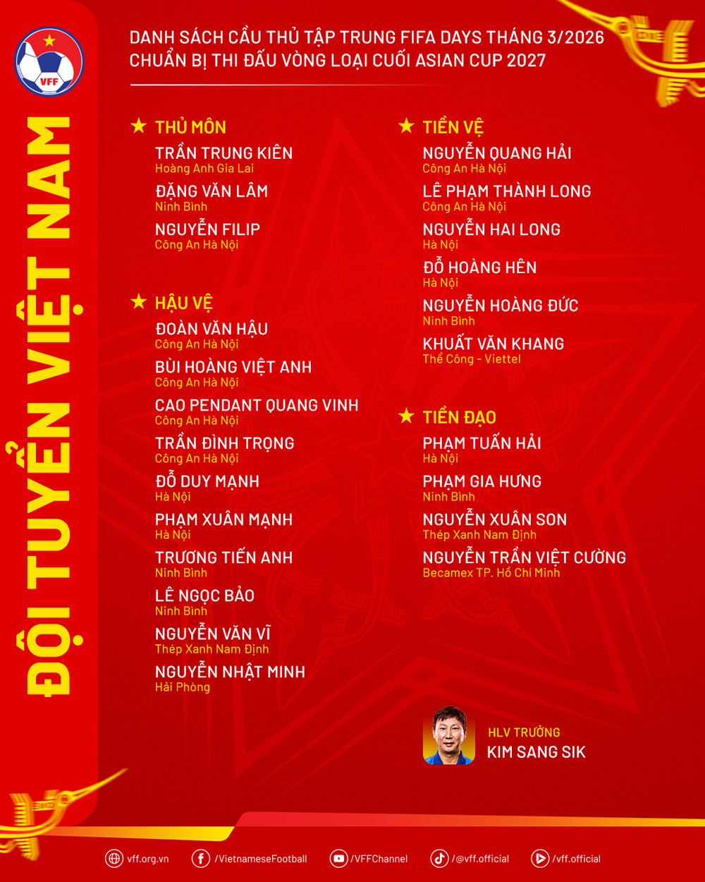 Nhiều trụ cột trở lại đội tuyển Việt Nam trong dịp tập trung FIFA Days tháng 3.2026 - ảnh 3