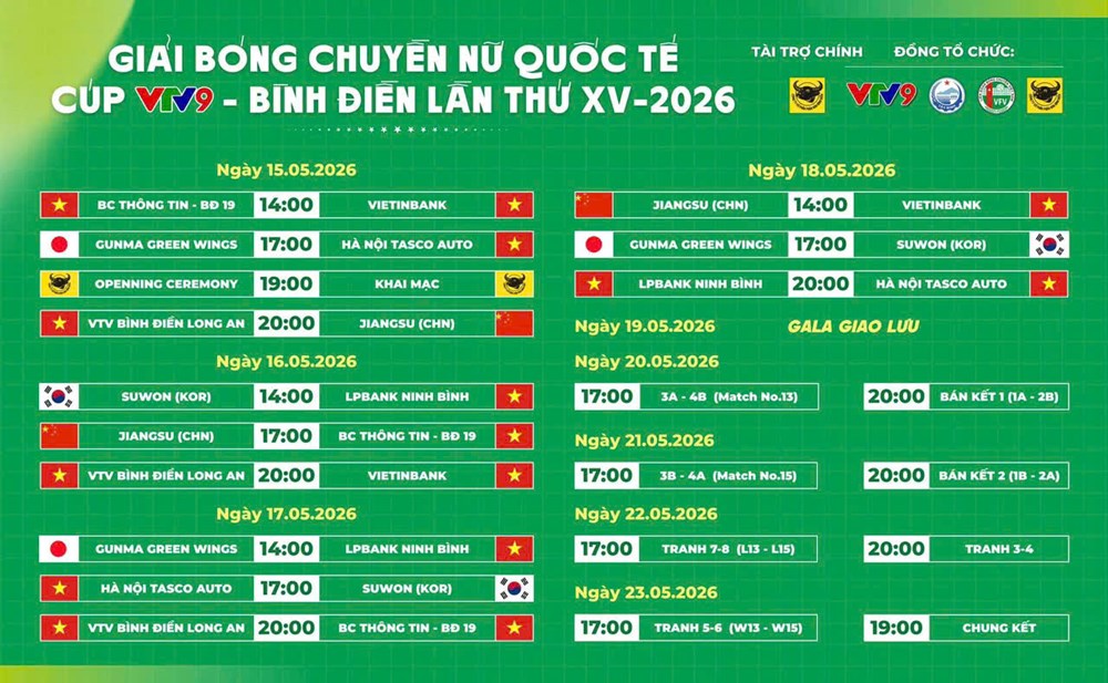 Lịch thi đấu Giải bóng chuyền nữ quốc tế Cúp VTV9 – Bình Điền 2026 - ảnh 2