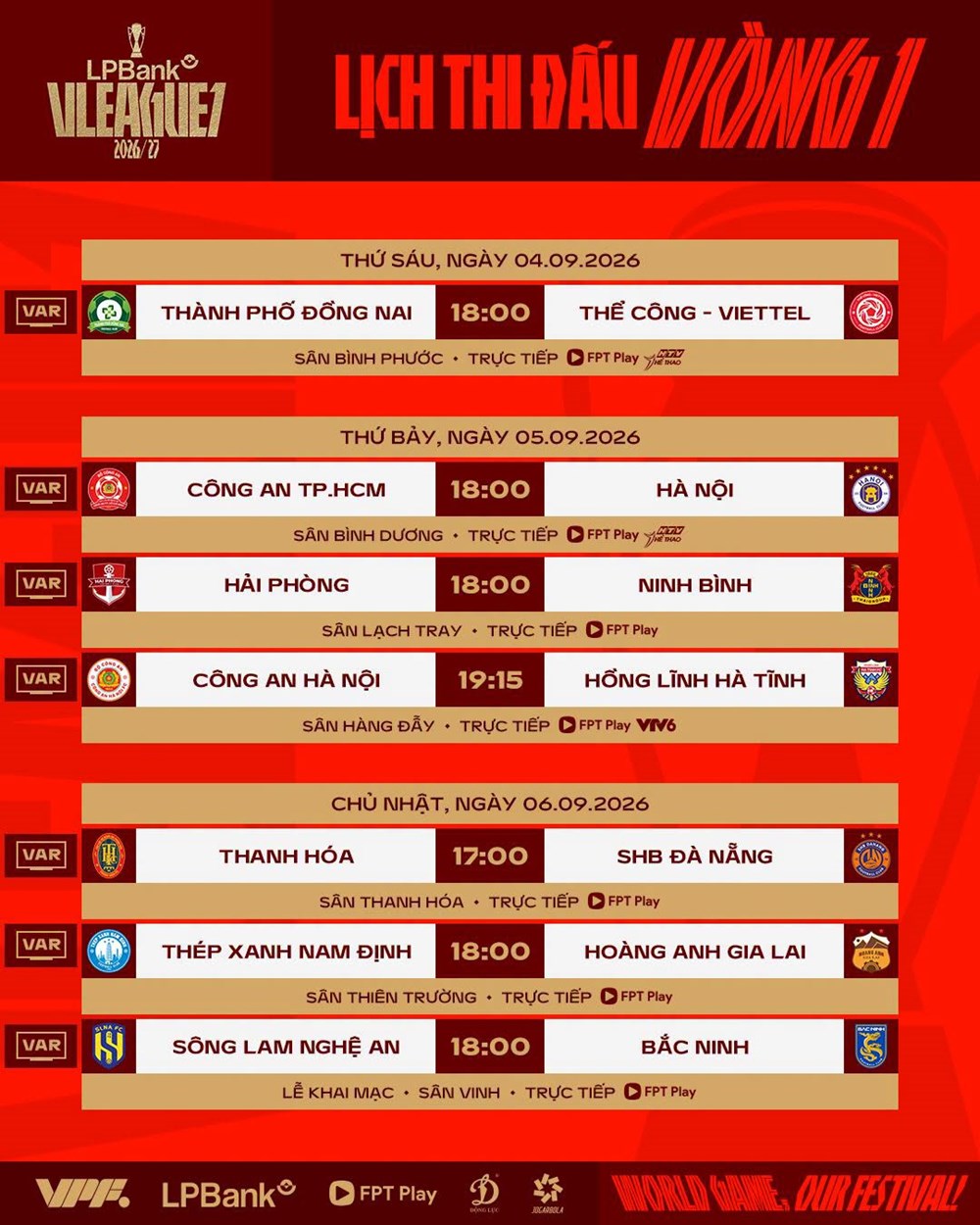 Lịch thi đấu vòng 1 V.League 2026/27 - ảnh 2