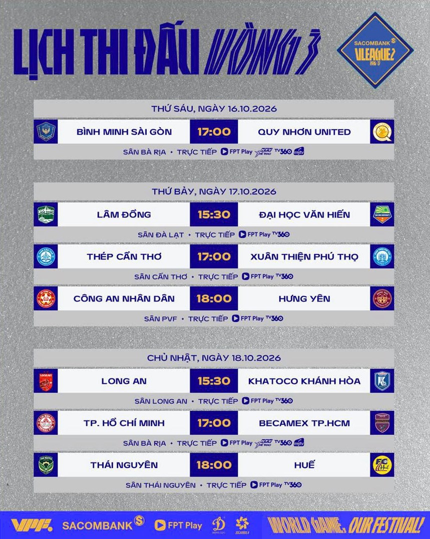 Lịch thi đấu vòng 3 Giải hạng Nhất Quốc gia 2026/27 - ảnh 2