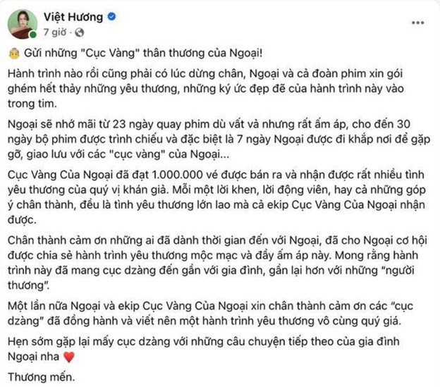 Sau “Cục vàng của ngoại”, Việt Hương chia sẻ tâm thư gây xúc động - ảnh 2