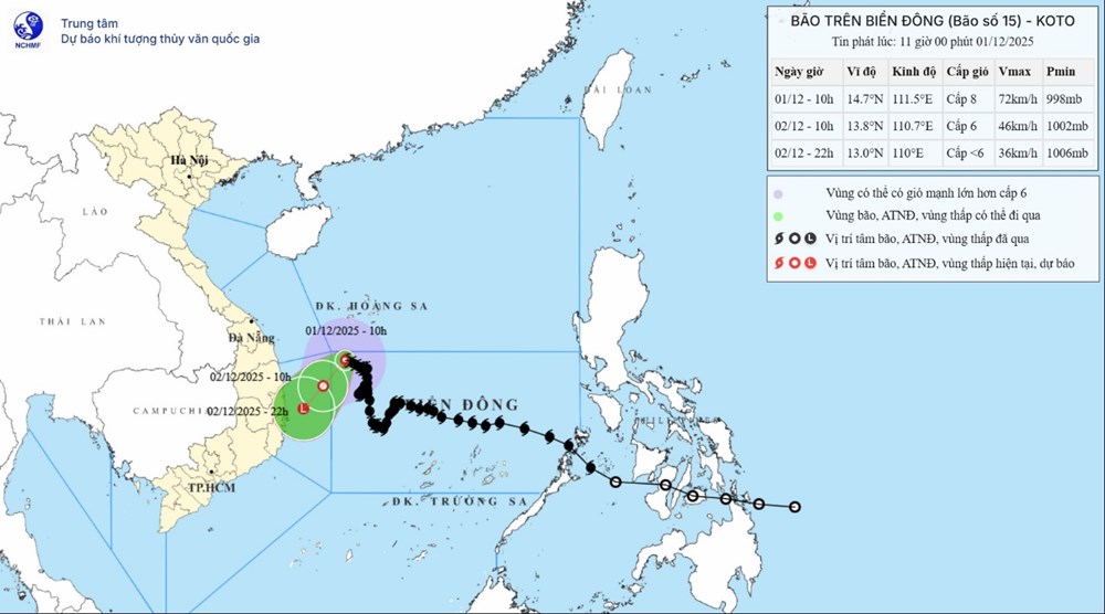 Bão số 15 Koto giật cấp 10, di chuyển chậm về vùng biển Gia Lai - Khánh Hòa - ảnh 1