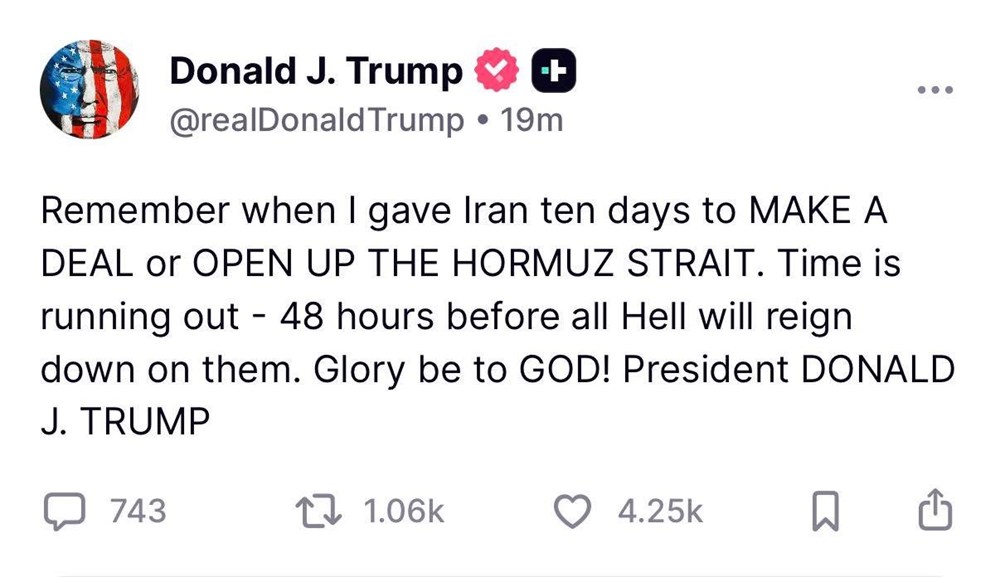 Ông Trump cảnh báo 48 giờ cuối, Iran kêu gọi chấm dứt xung đột “toàn diện và lâu dài” - ảnh 1