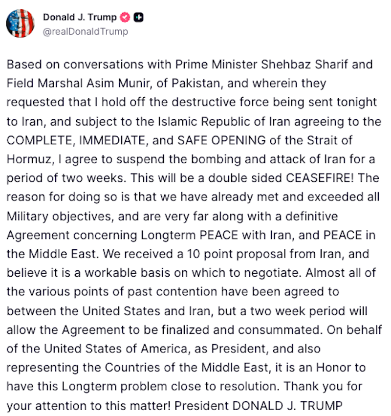 [NÓNG]: Ông Trump đồng ý tạm ngừng tấn công Iran trong 2 tuần - ảnh 1
