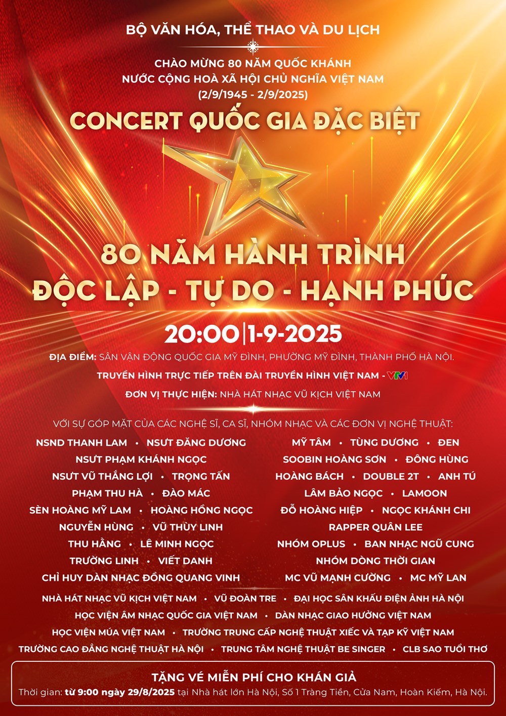 Sắp diễn ra Concert Quốc gia đặc biệt “80 năm Hành trình Độc lập - Tự do - Hạnh phúc” - ảnh 1