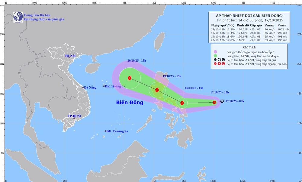 Dự báo thời tiết 18.10: Áp thấp nhiệt đới hình thành, Trung Bộ có mưa lớn - ảnh 1